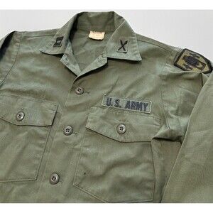 Vietnam Era OG Utility Shirt Army/Air Force Trooper Inc | 14.5x33 | Capt Patches